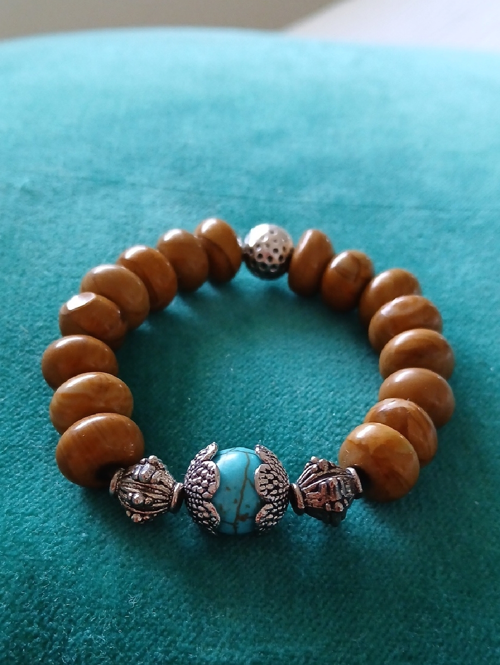 Women’s Brown Bead Bracelet with Turquoise Accent